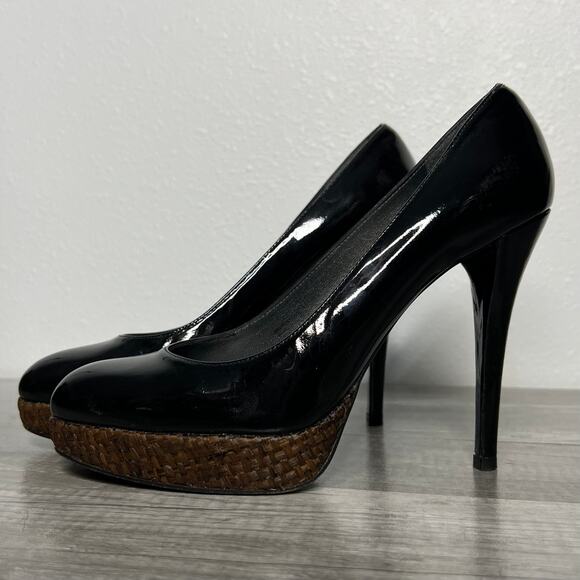 Stuart Weitzman Rowswoon Patent leather Pumps Platform Heels Shoes Black Size 8 - Picture 1 of 10